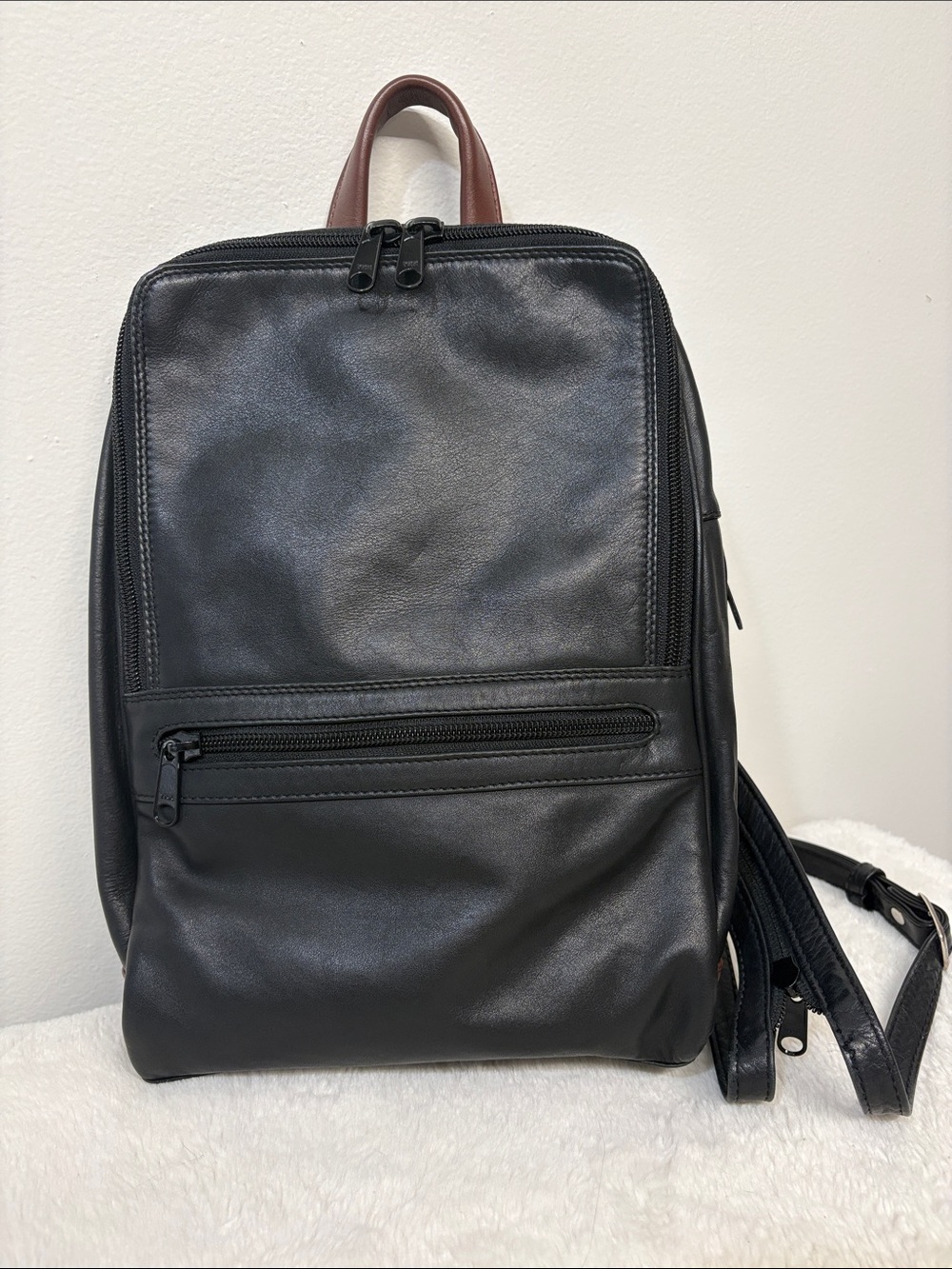 DEREK ALEXANDER leather Backpack Black Brown Accents